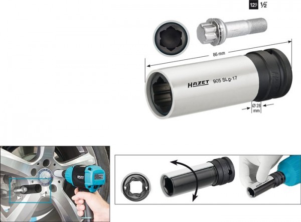Nástrčná hlavica na skrutky hliníkových diskov HAZET 905SLG-17 (1)